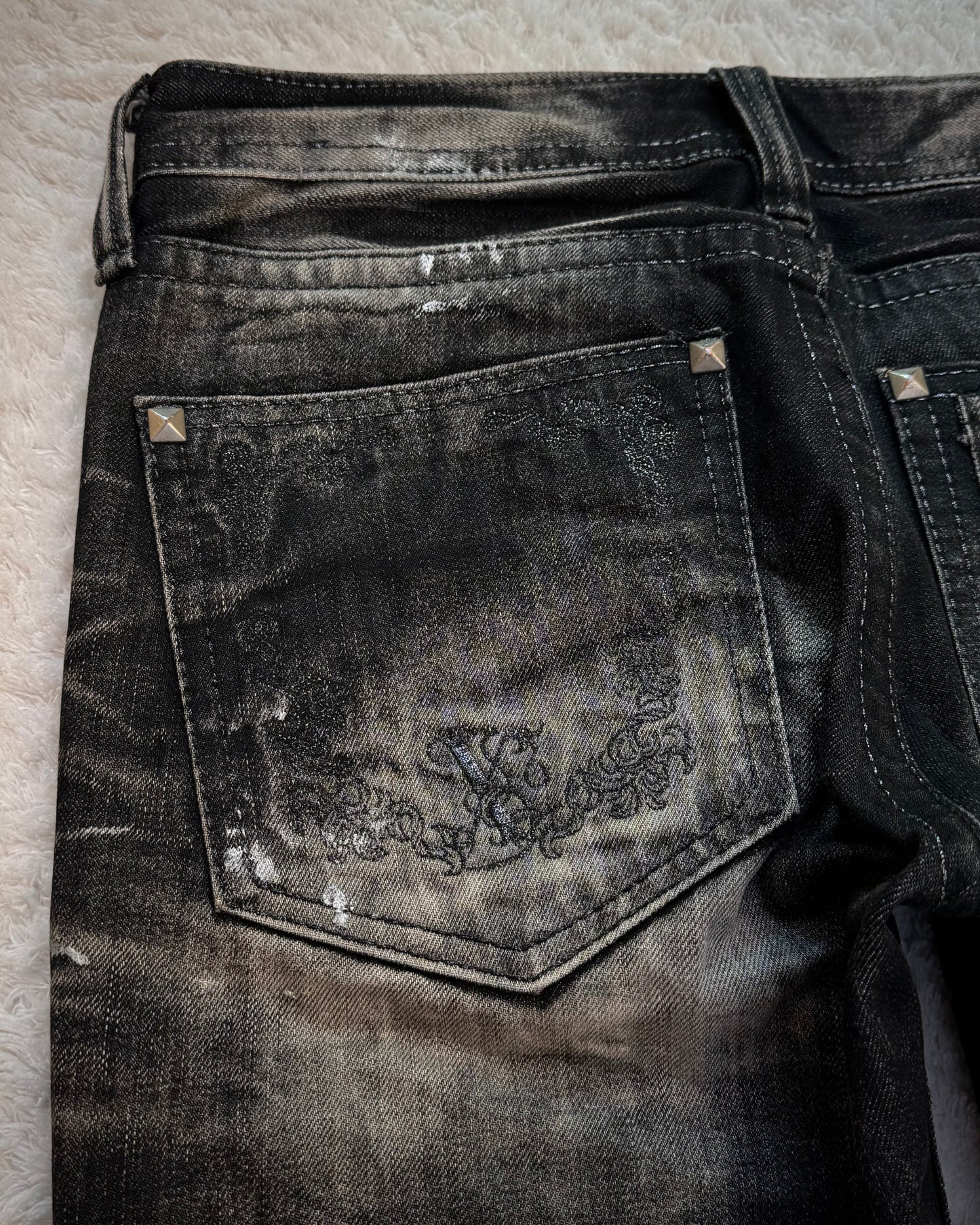 Xfrm Studded Silver Whisker Washed Bootcut Jeans