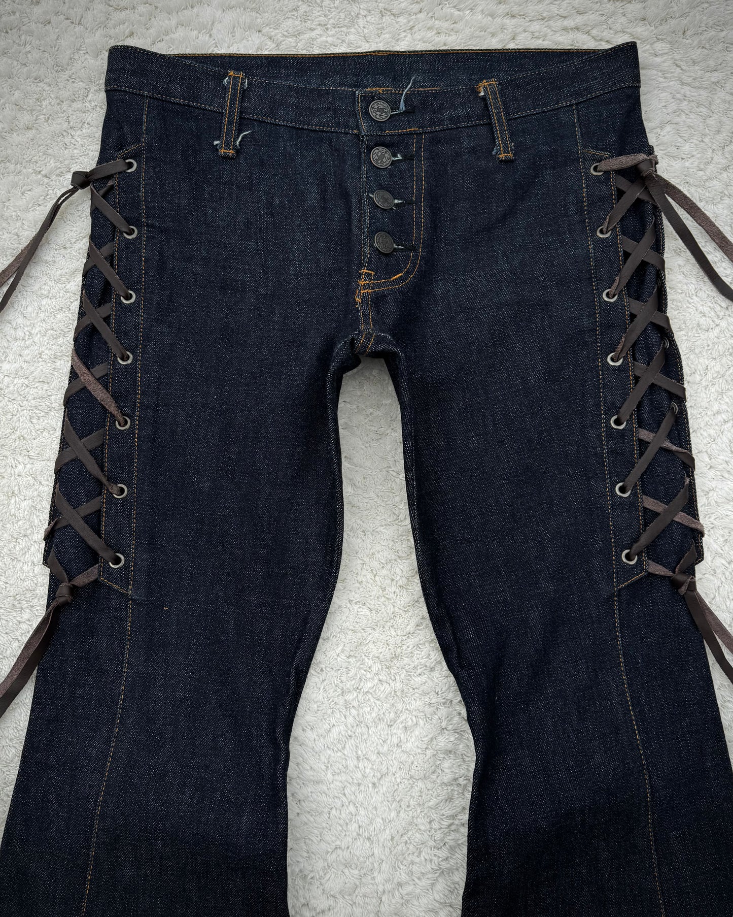 Dee Dee Raw Denim Lace Up Flared Bell Bottoms
