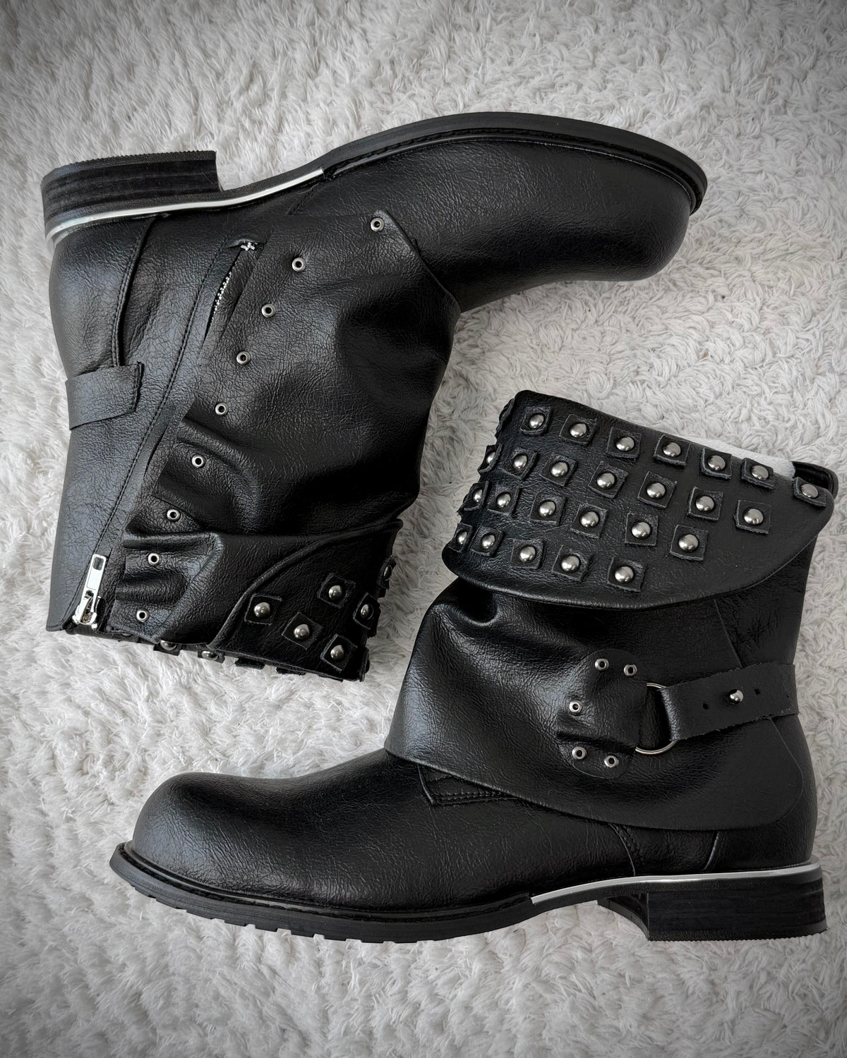 Studded Double Layered Leather Boots