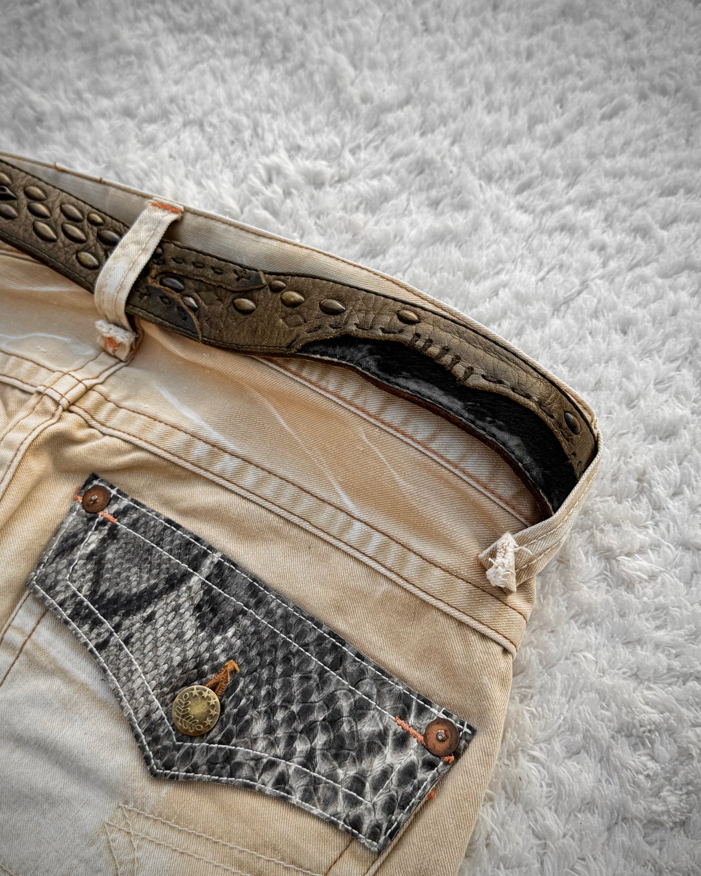 14th Addiction Scar Stitched Studded Belt
