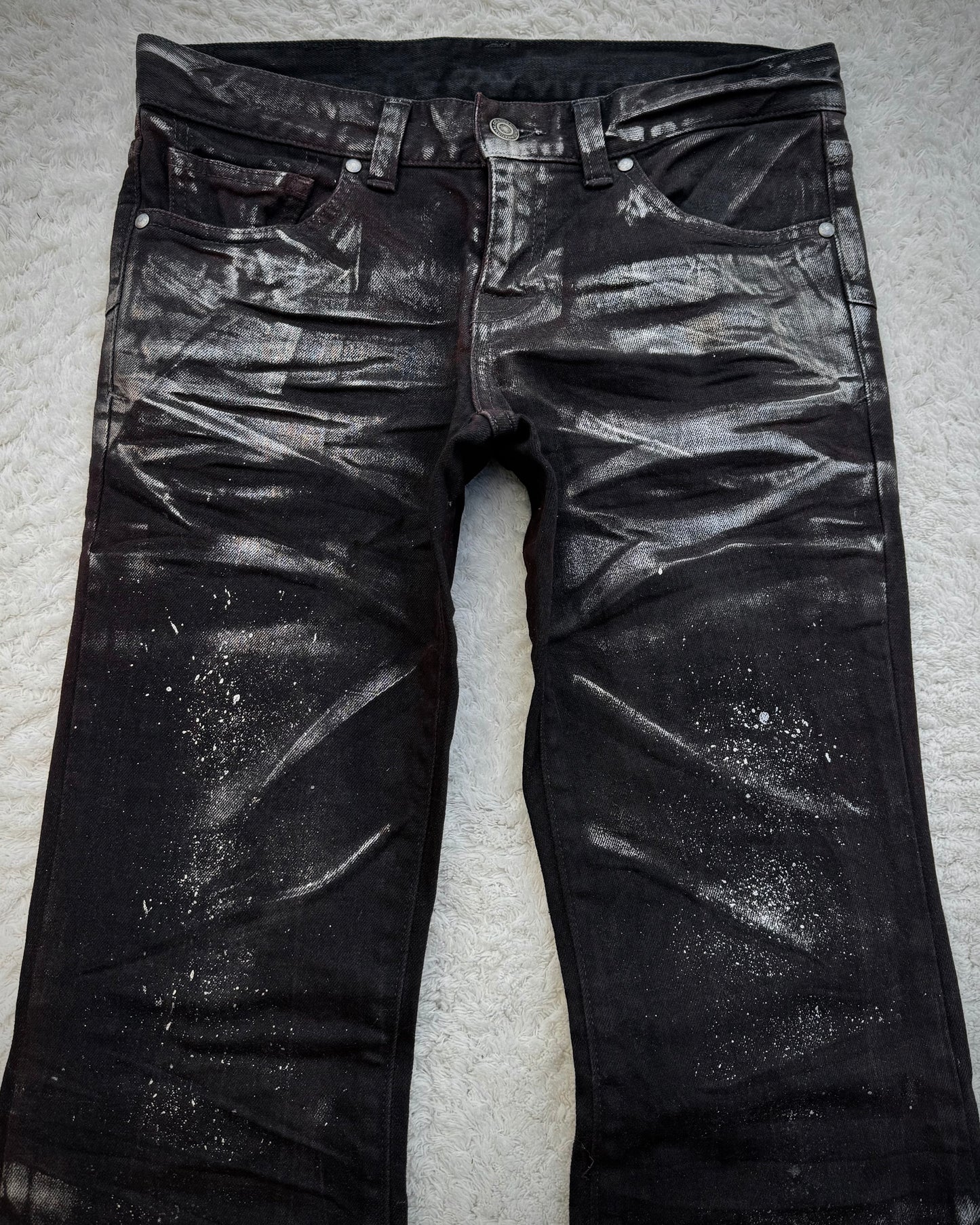Tornado Mart Silver Waxed Backlace Flared Jeans