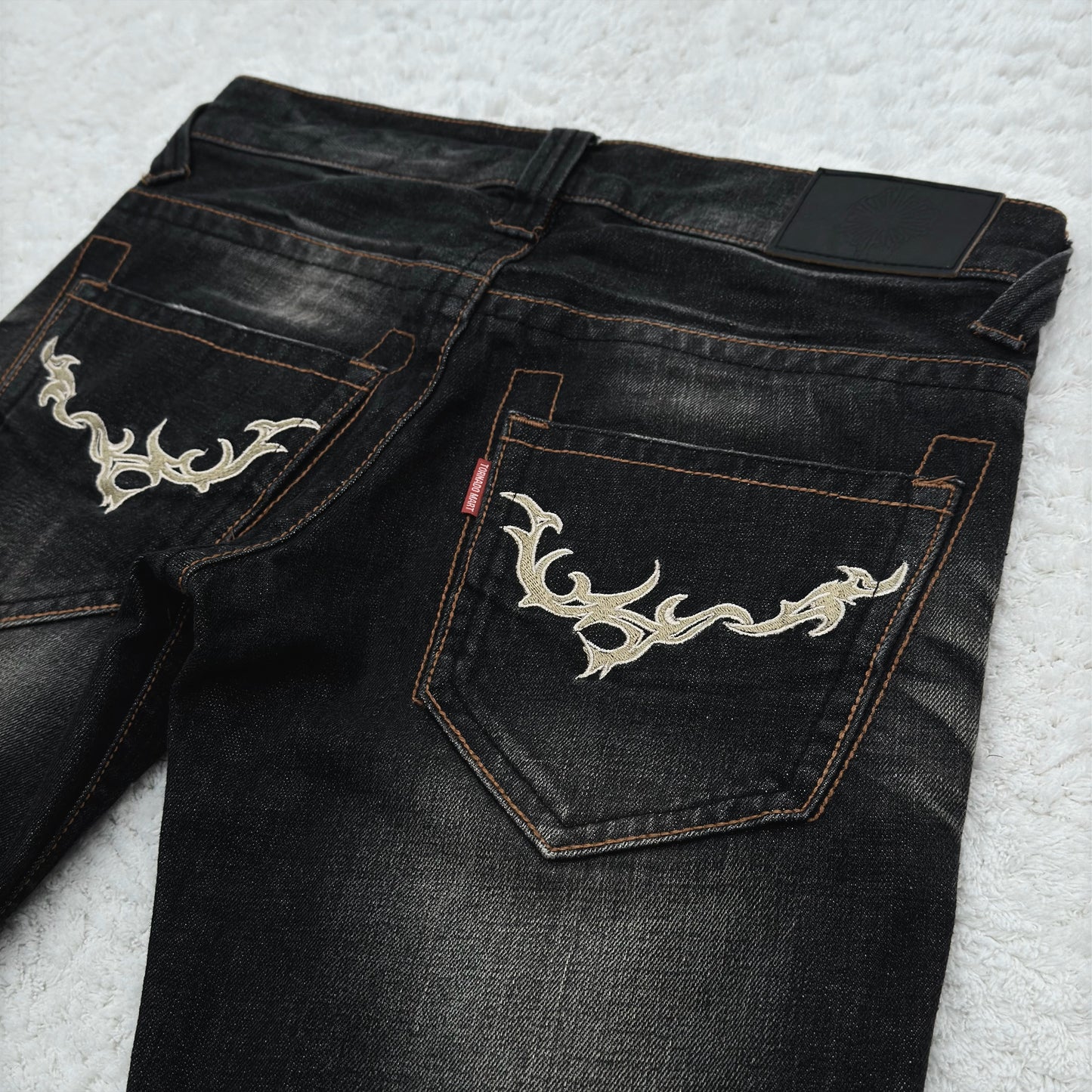 Tornado Mart Tribal Embroidery Spiral Flared Jeans