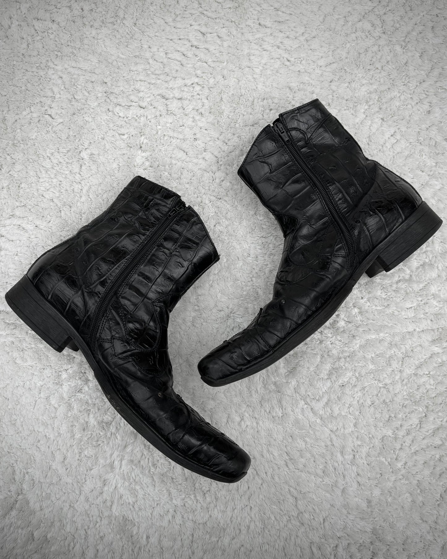 Italian Pointed Crocodile Leather Boots