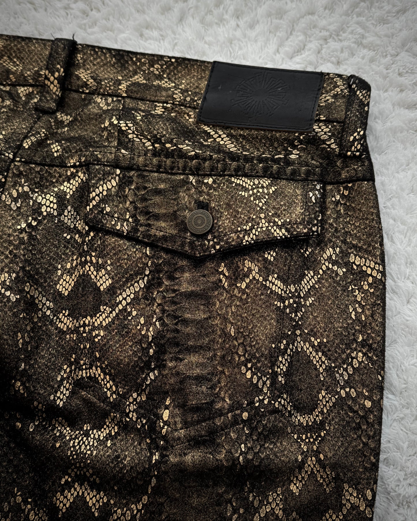 Tornado Mart Golden Snakeskin Pattern Flared Pants