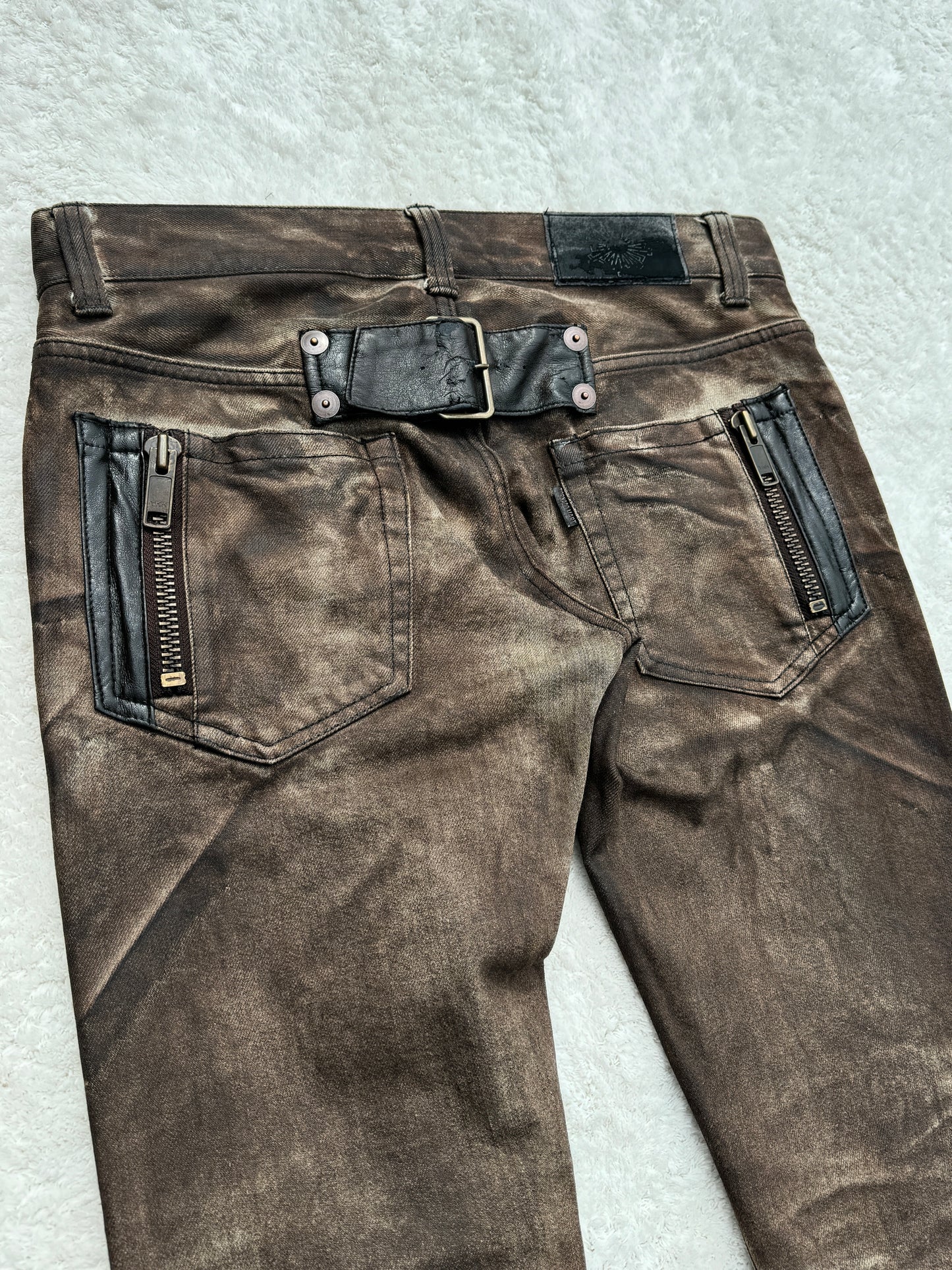 Tornado Mart Brown Waxed Spiral Bootcut Pants
