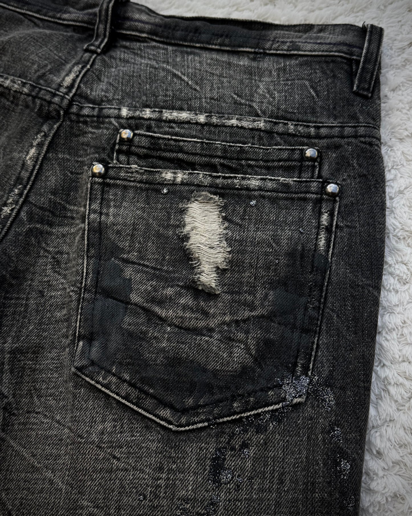 Midas Silver Splatter Coated Distressed Bootcut Denim