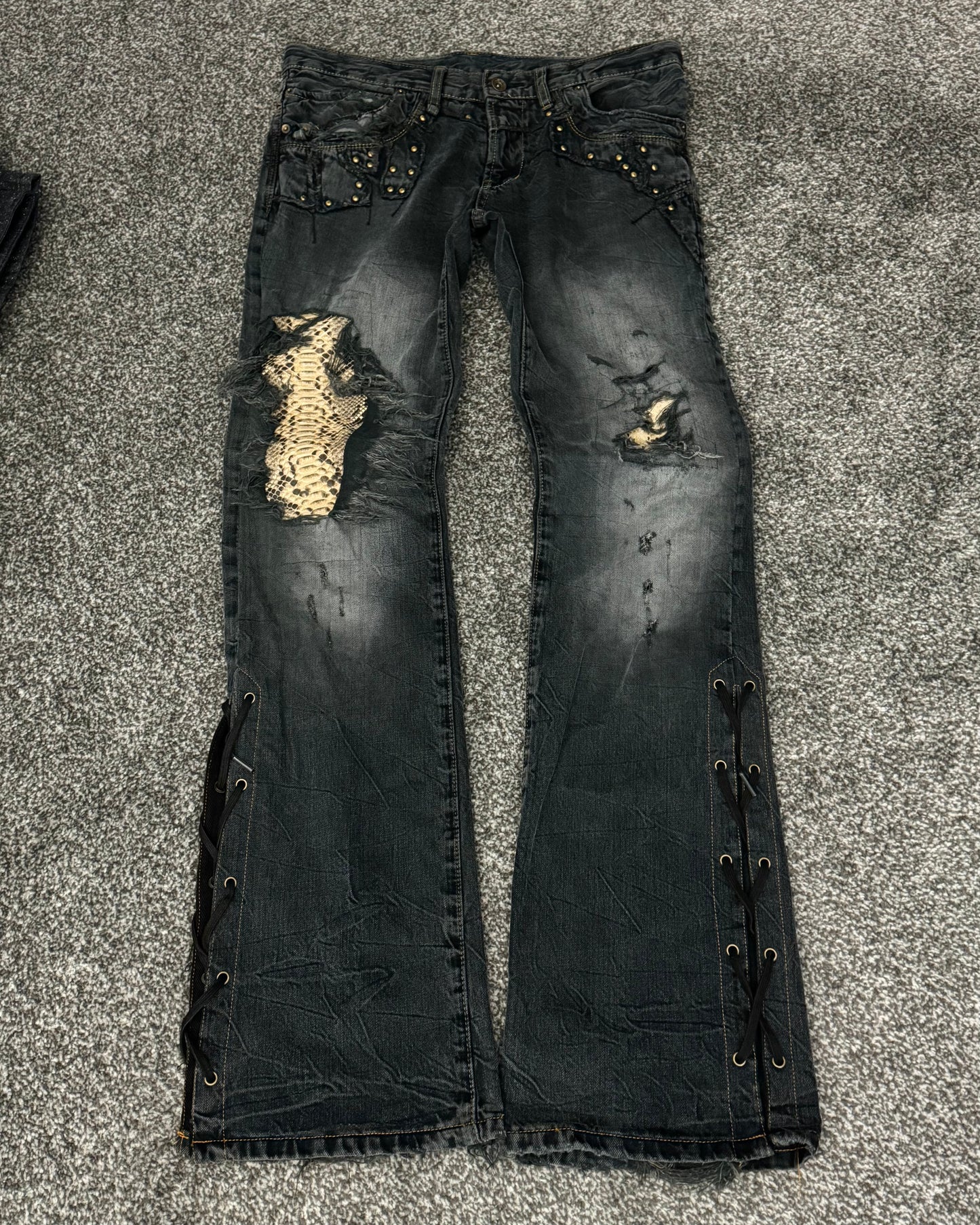 Semantic Design Python Repaired Lace Up Bootcut Denim