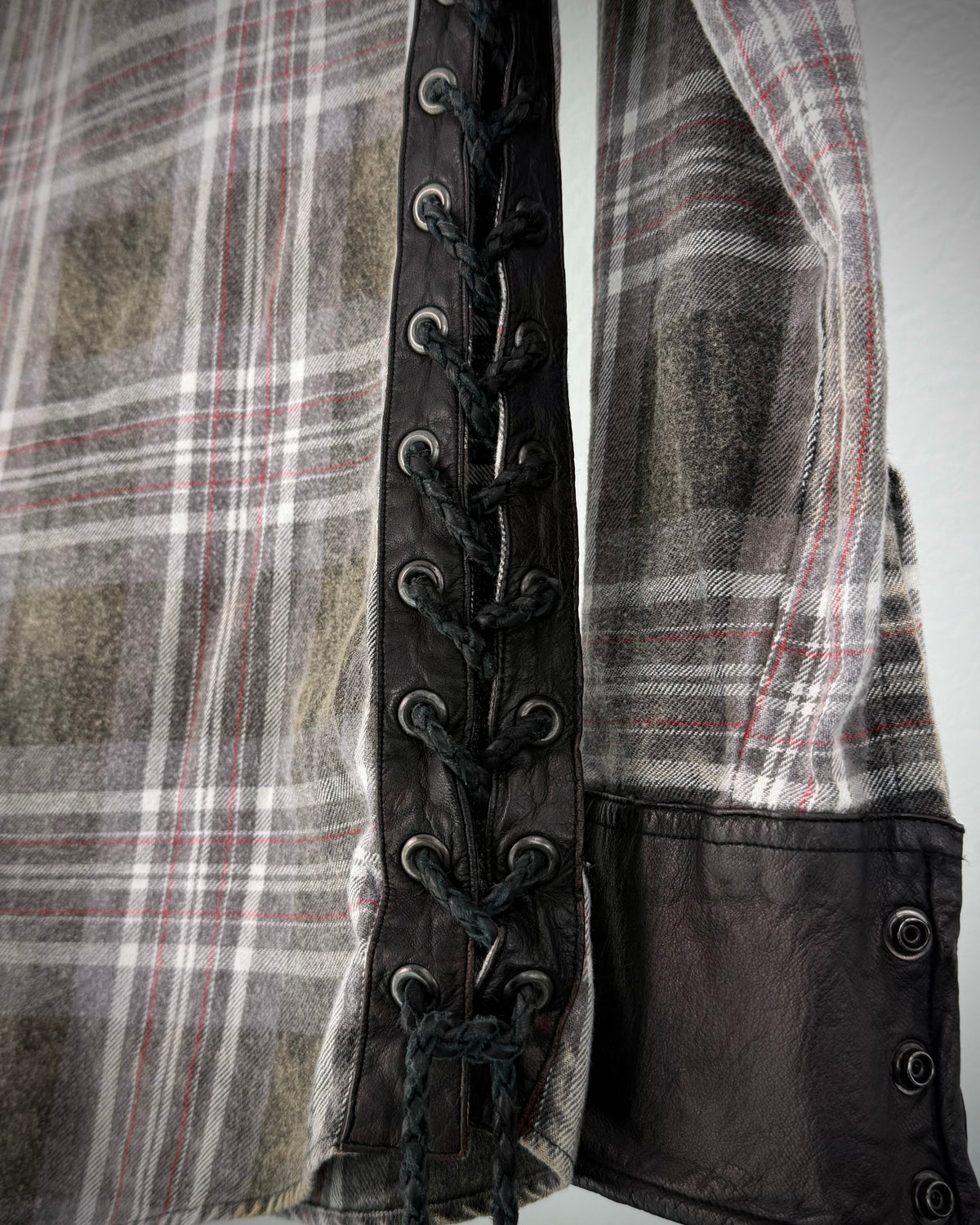 Back Bone Leather Lace-Up Tartan Shirt