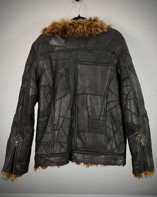 Vie Hommes Full Mouton Fur Interior Leather Patchwork Jacket