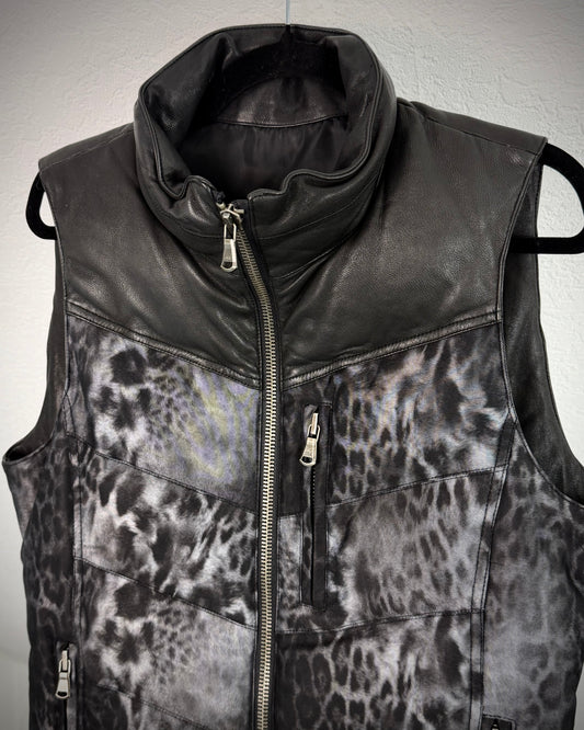 Shellac Leopard Pattern Leather Puffer Vest