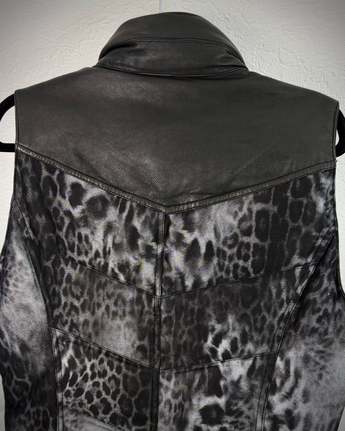 Shellac Leopard Pattern Leather Puffer Vest