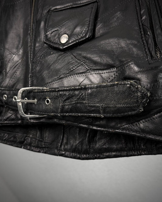 DiamondPlate Patchwork Lace Up Leather Biker Jacket