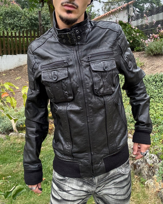 Edge Rupert Belted High Neck Leather Jacket