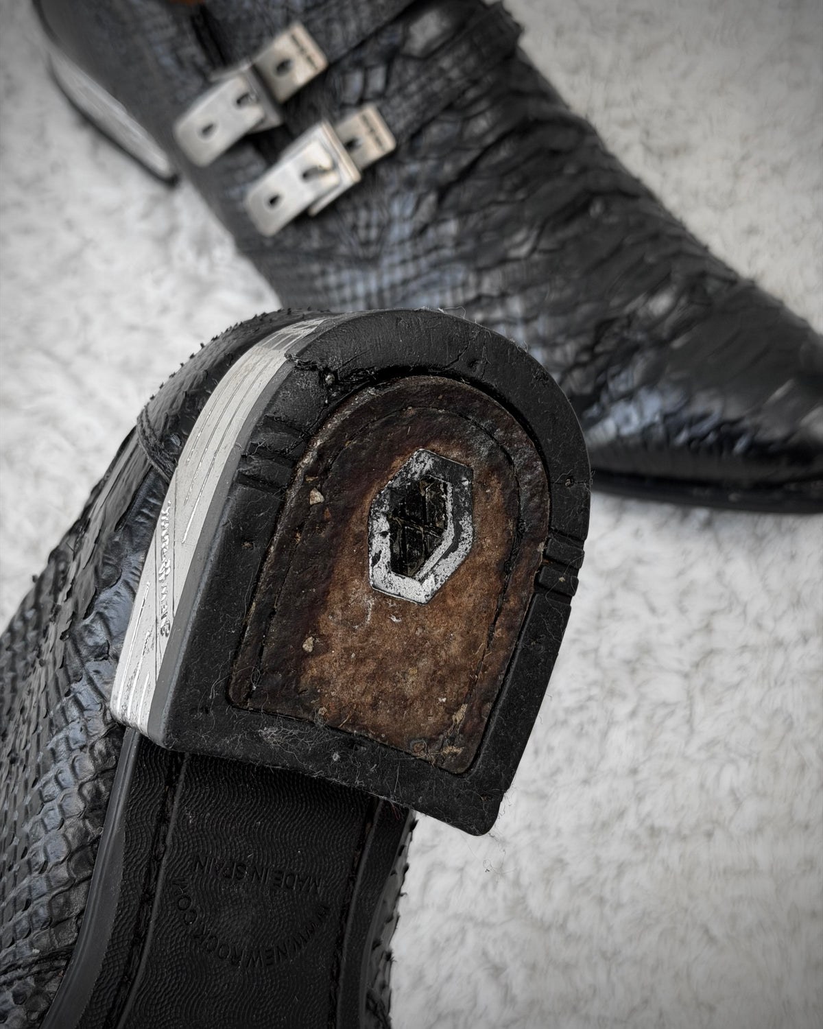 New Rock Python Textured Steel Heel Leather Boots