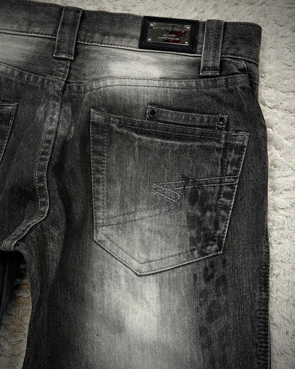 Semantic Design Leopard Clawmarks Washed Flared Jeans