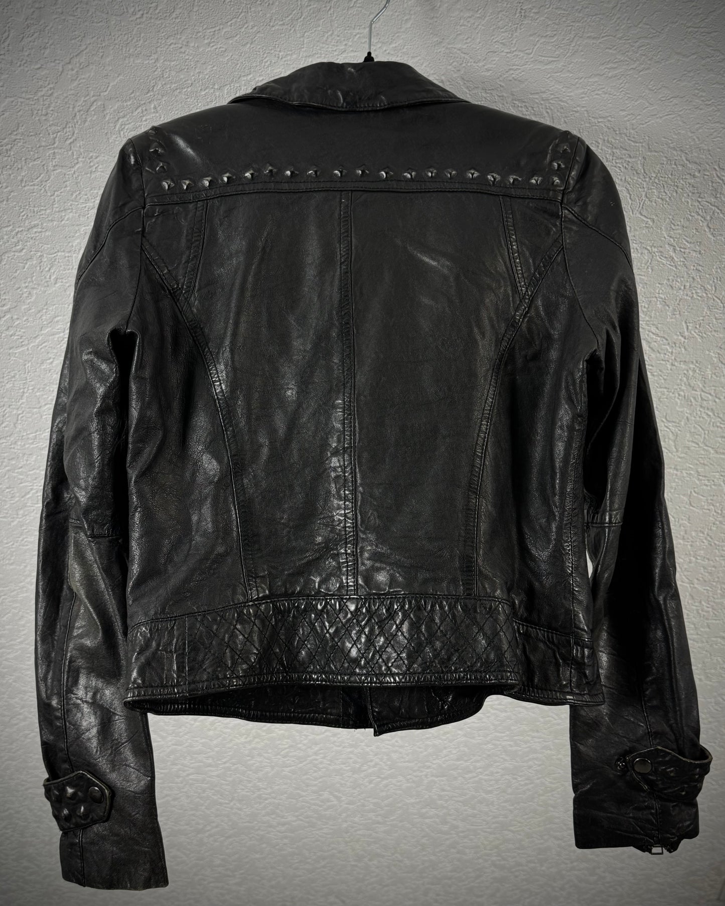 Leather Coated Studs Cropped Biker Jacket