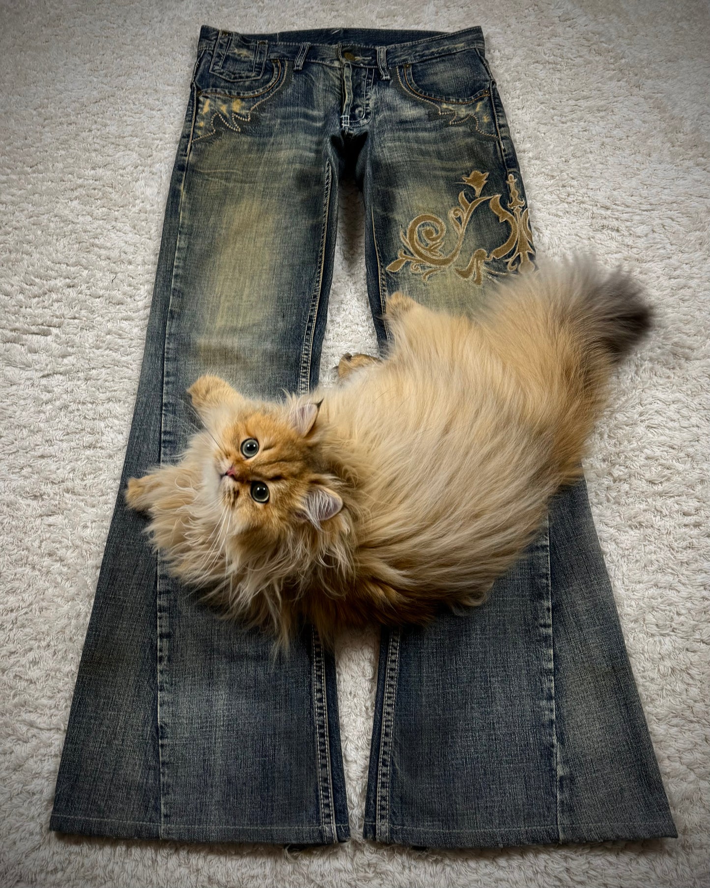 Tornado Mart Mud Washed Tribal Embroidery Flared Jeans