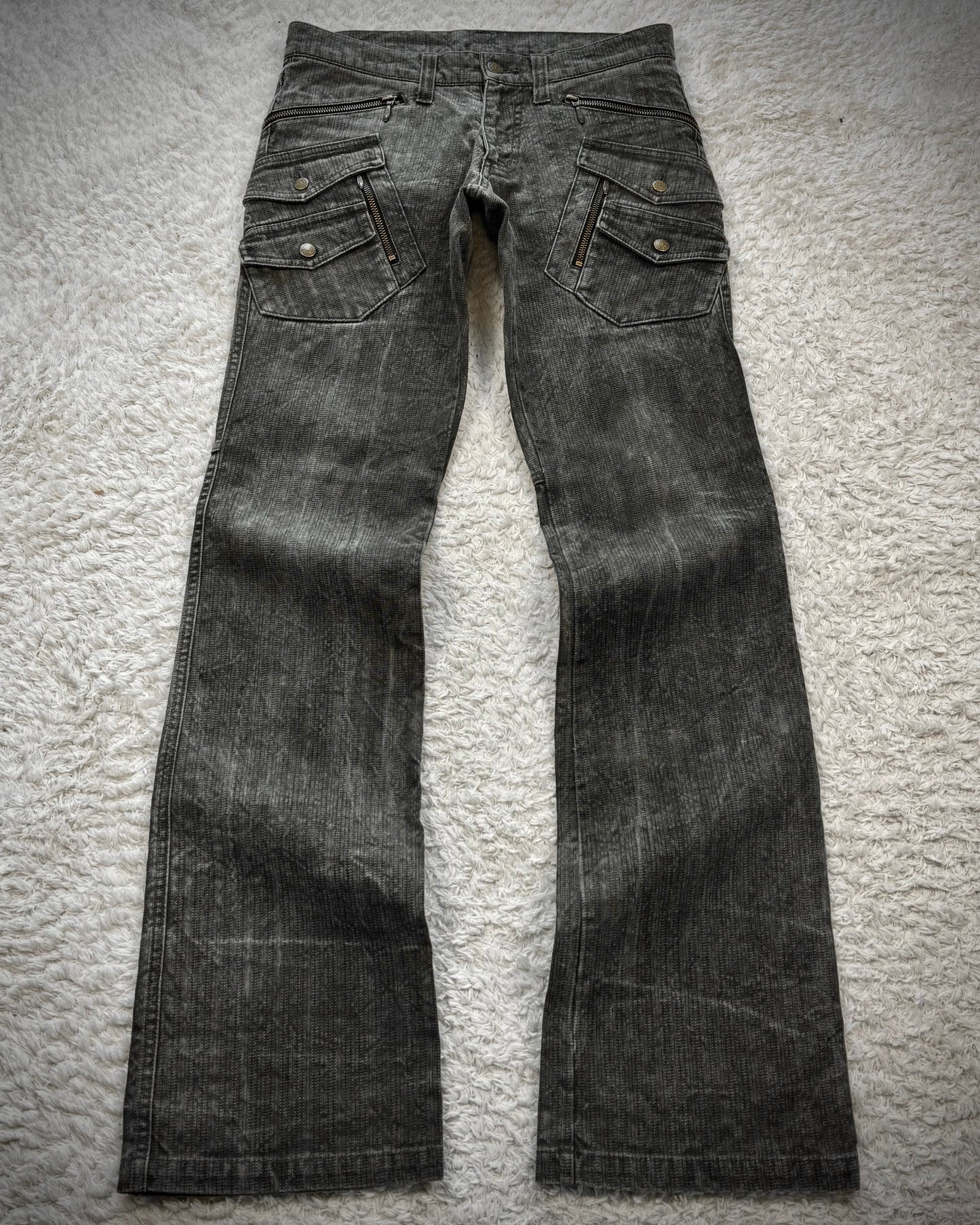 Tornado Mart Multi-Pocket Pin Striped Bootcut Pants
