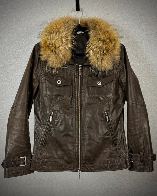 A.S.M Chunky Fur Textured Leather Jacket