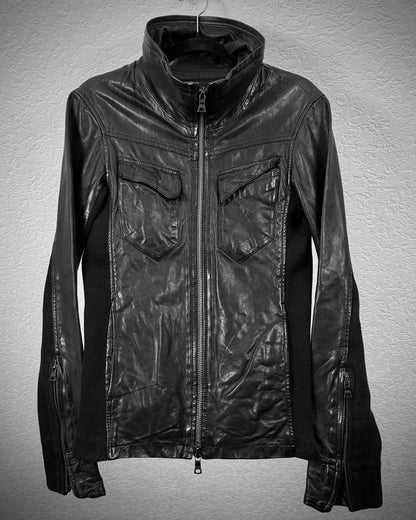 Buffalo Bobs Rib Knit High Neck Leather Jacket