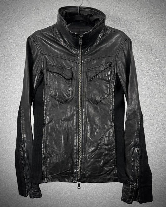 Buffalo Bobs Rib Knit High Neck Leather Jacket