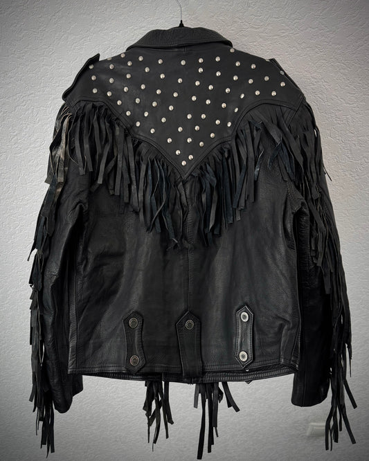 Vintage Fringed Leather Studded Cowboy Jacket