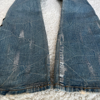 Silver Waxed Python Detailed Bootcut Lace Up Jeans