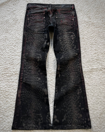 Tornado Mart Crimson Leopard Waxed Flared Jeans