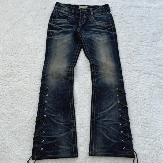 Lolita Studded Lace-Up Washed Bootcut Jeans