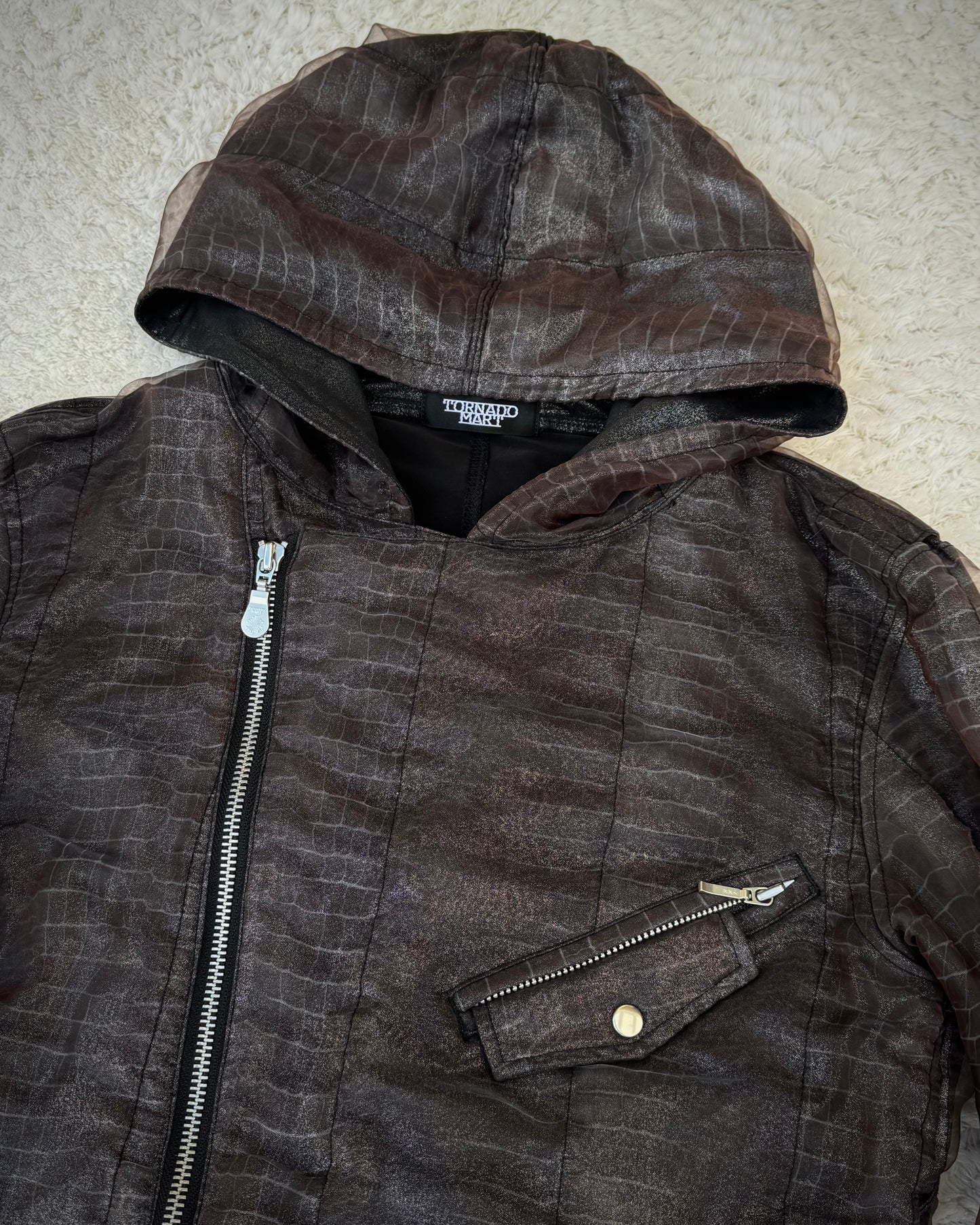 Tornado Mart Double Layered Crocodile Pattern Asymmetrical Jacket