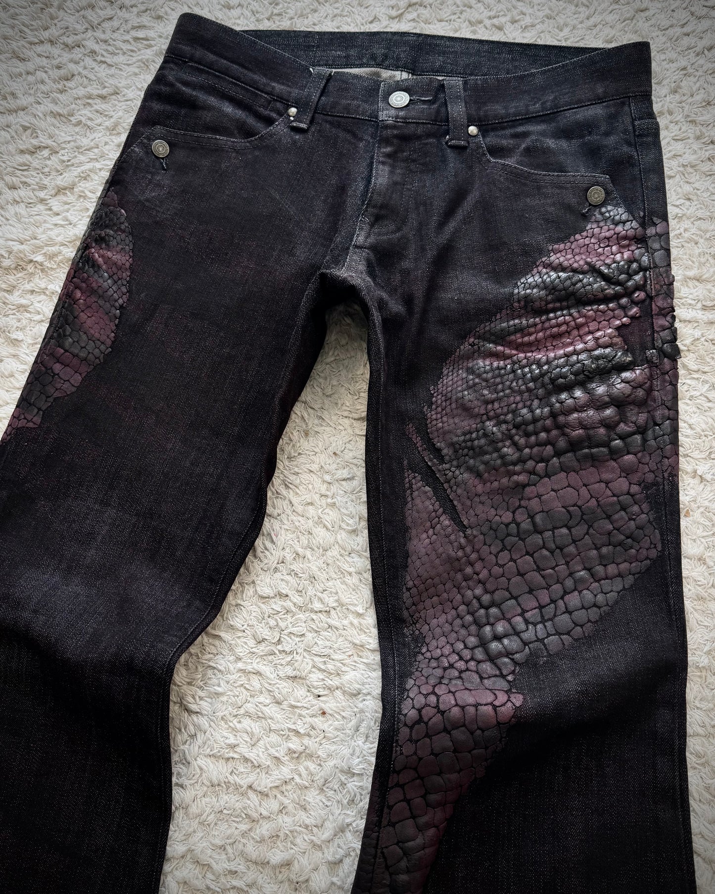 Tornado Mart 3D Python Coated Flared Jeans