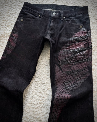 Tornado Mart 3D Python Coated Flared Jeans
