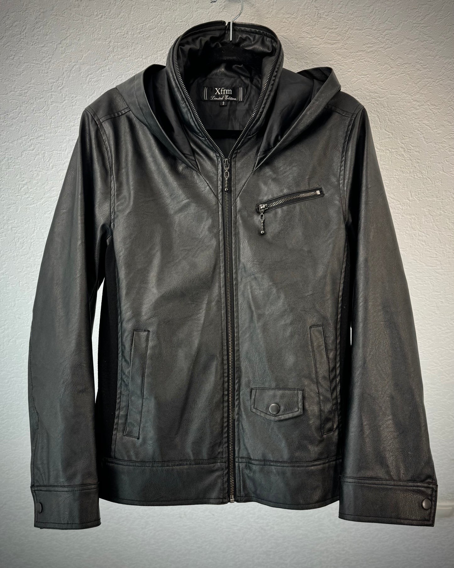 Xfrm Full Zip Hooded Faux Leather Jacket