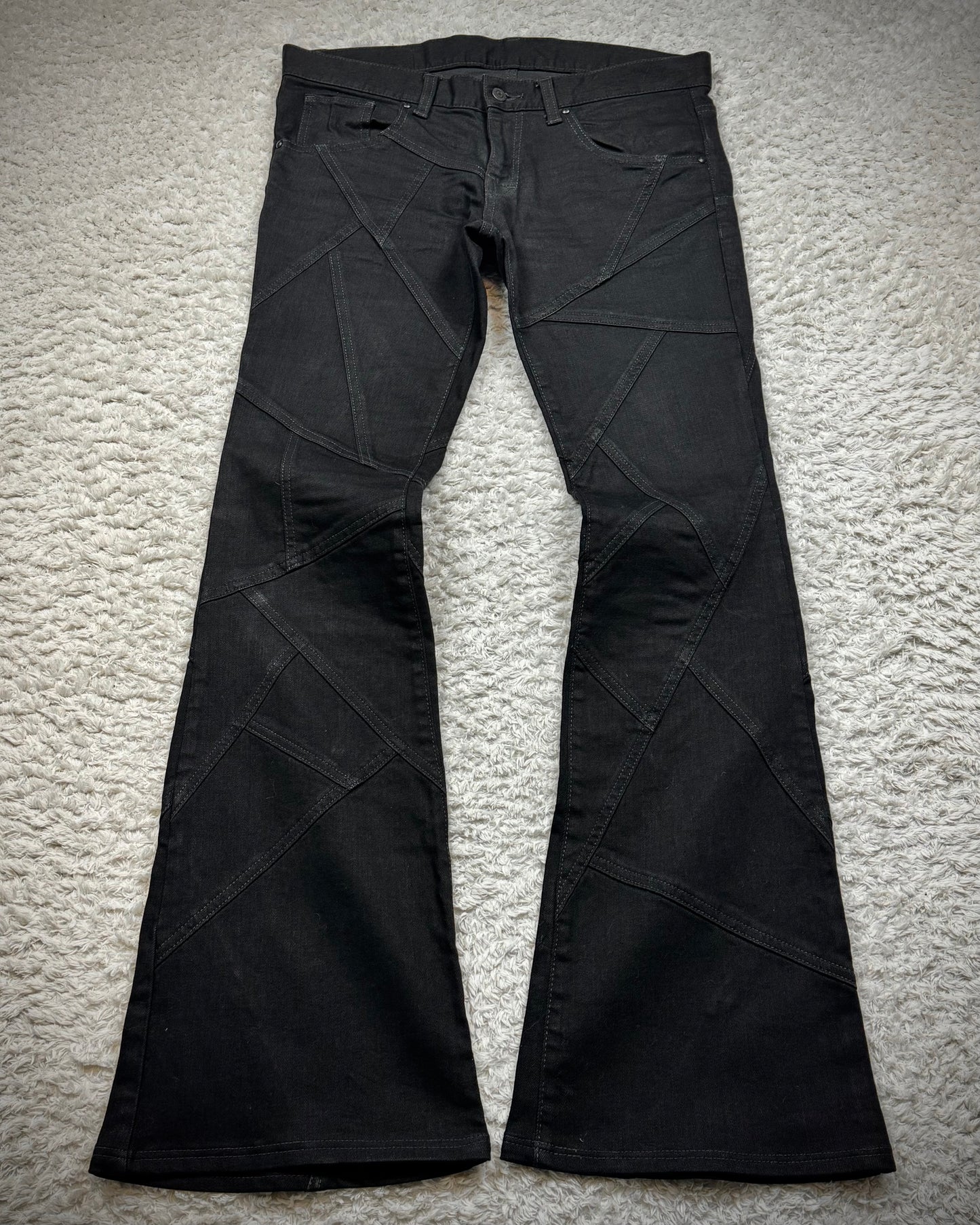 Tornado Mart Black Patchwork Flared Denim