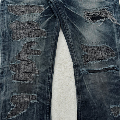 Midas Boro Stitched Distressed Flared Denim