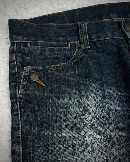 Tornado Mart Snakeskin Pattern Flared Denim