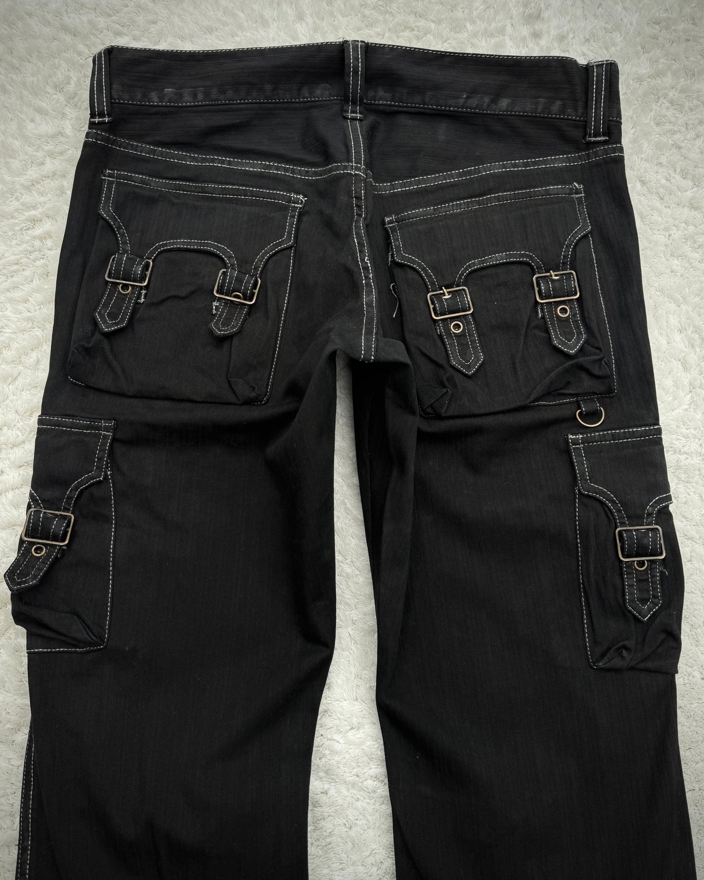 Tornado Mart Pin Striped Backlace Belted Flared Cargo Pants