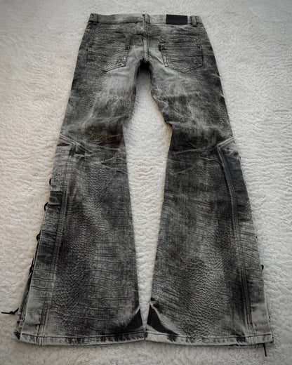 Tornado Mart Crocodile Pattern Lace Up Flared Jeans