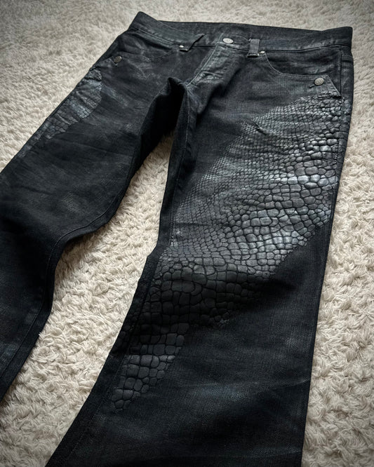 Tornado Mart 3D Python Coated Flared Jeans