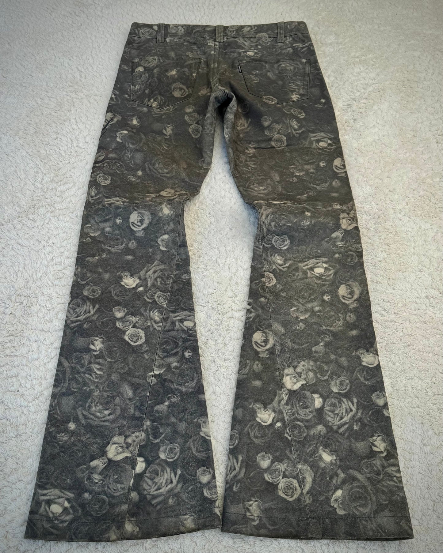 Tornado Mart Floral Tribal Embroidery Flared Leather Pants