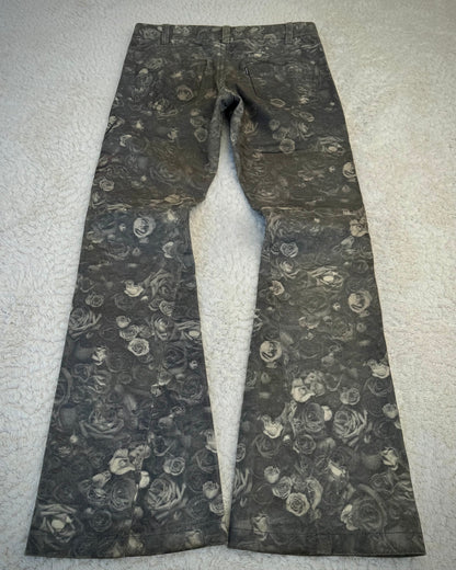 Tornado Mart Floral Tribal Embroidery Flared Leather Pants