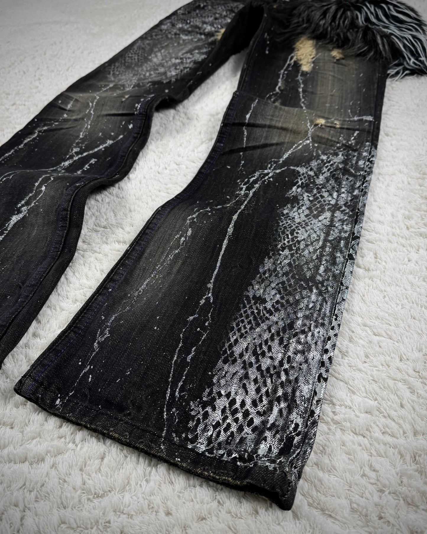 Midas Silver Python Waxed Fur Attachment Bootcut Jeans