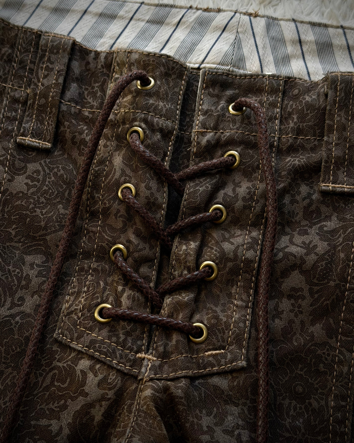 Tornado Mart Vintage Floral Lace Up Flared Pants