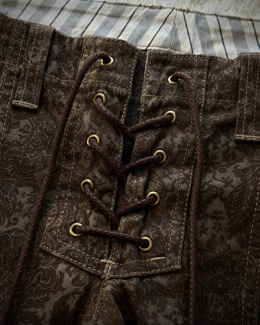 Tornado Mart Vintage Floral Lace Up Flared Pants