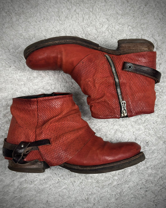 A.S.98 Layered Crimson Textured Leather Boots