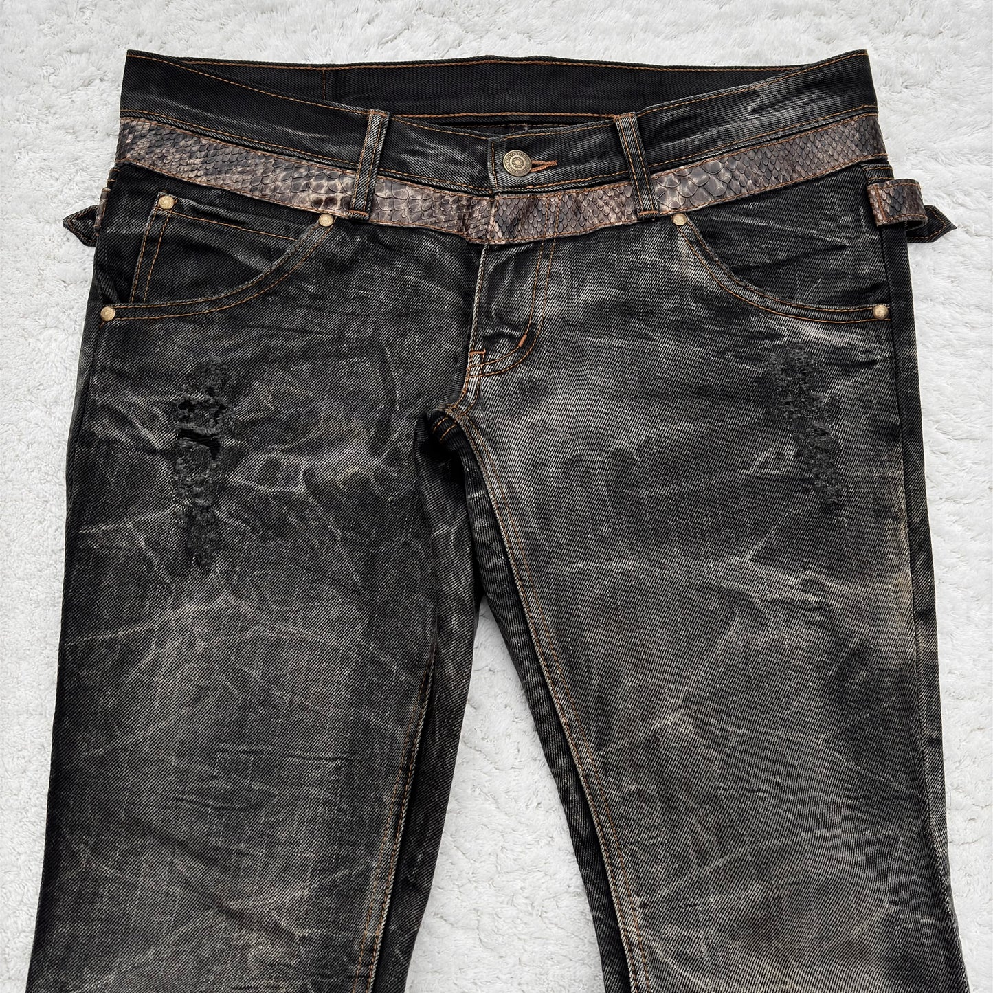 Tornado Mart Python Strapped Flared Jeans