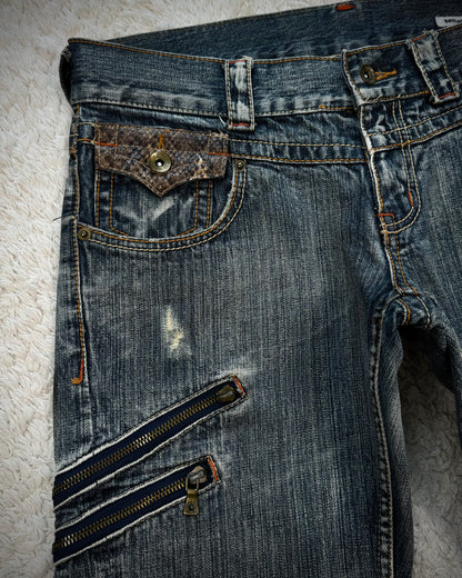 Semantic Design Python Pocket Detailed Spiral Flared Jeans