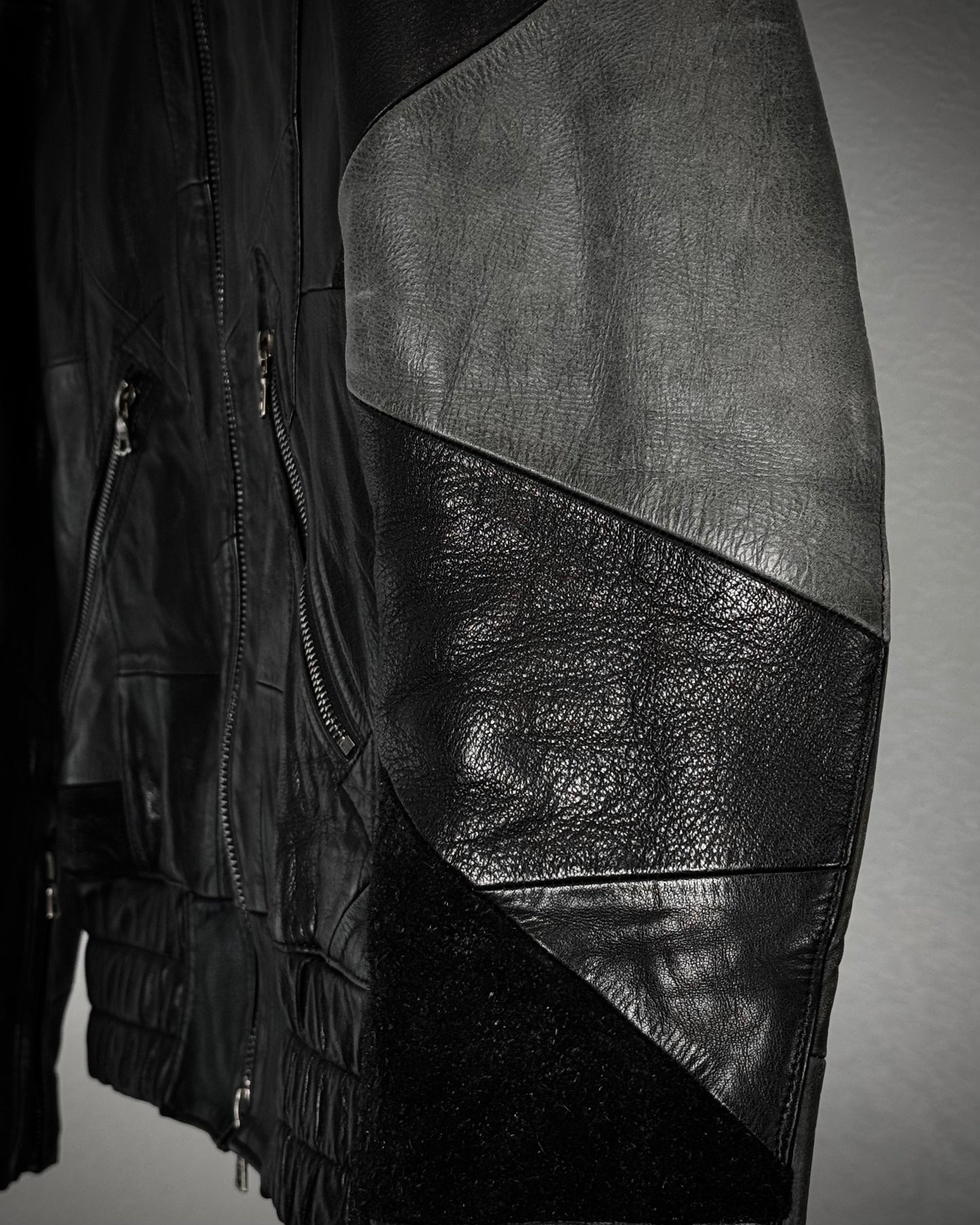Lounge Lizard High Neck Patchwork Leather Jacket