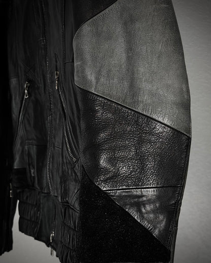 Lounge Lizard High Neck Patchwork Leather Jacket