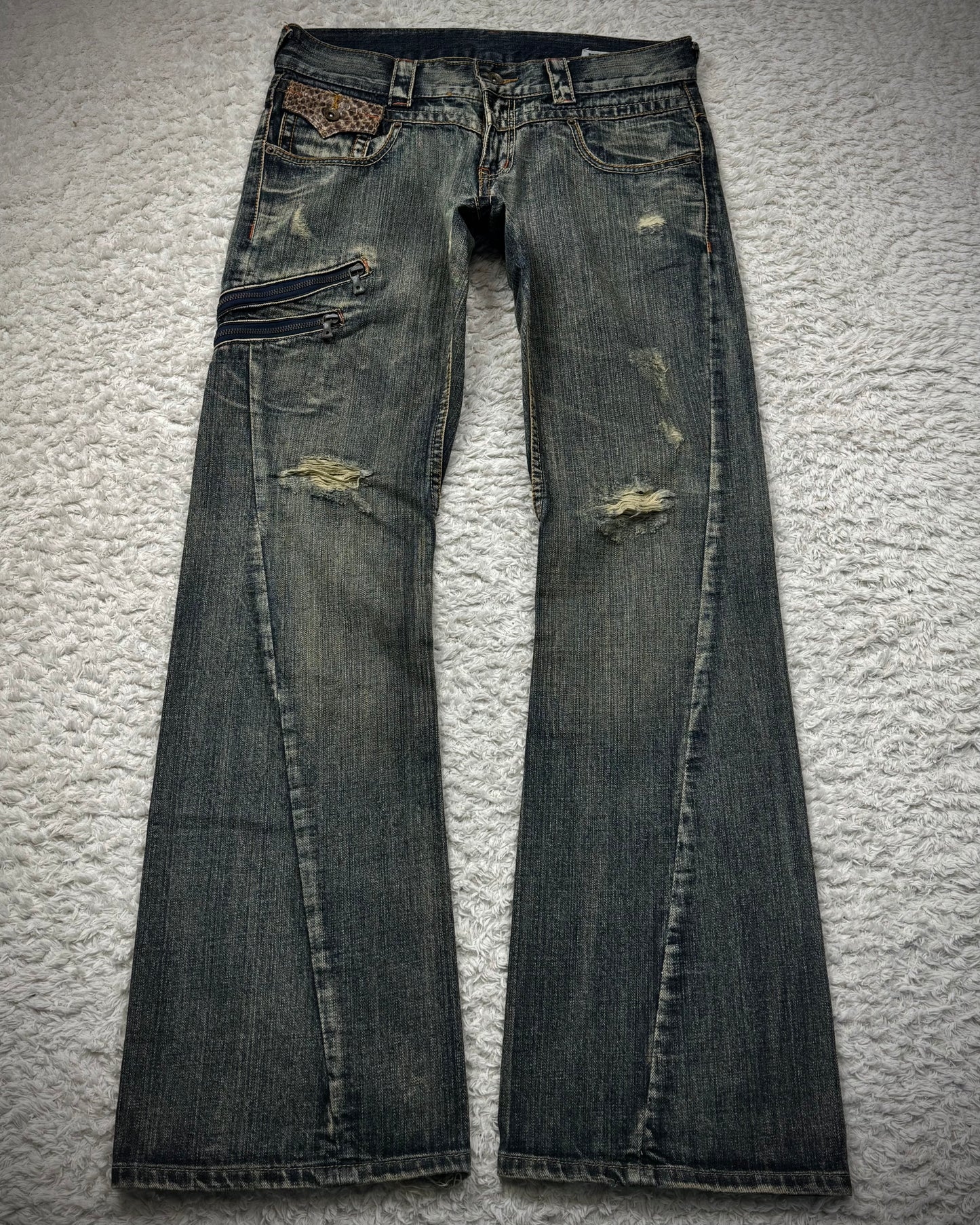 Semantic Design Python Detailed Spiral Flared Jeans
